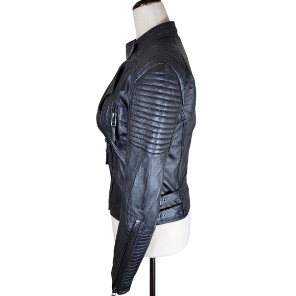 Zara Basic Black Lambskin Motorcycle Jacket Size Small - Picture 8 of 16